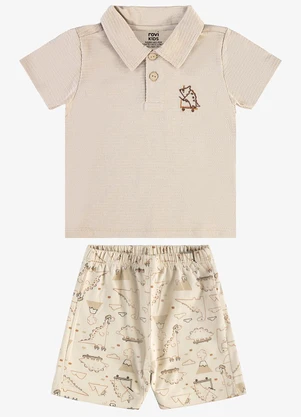 Rovi Kids - Conjunto Polo com Bermuda Infantil Bege - ROVI KIDS