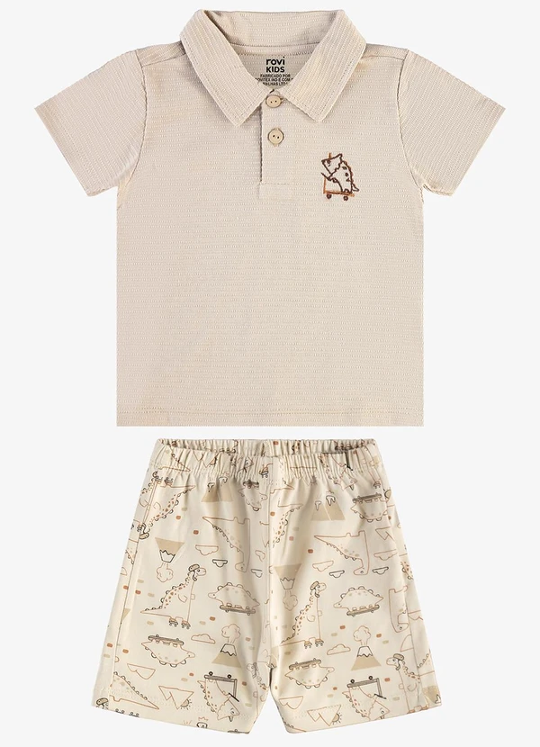 Rovi Kids - Conjunto Polo com Bermuda Infantil Bege