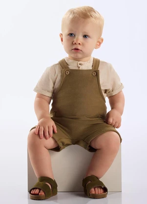 Up Baby - Jardineira Malha Sarjada Bebê Bege - UP BABY