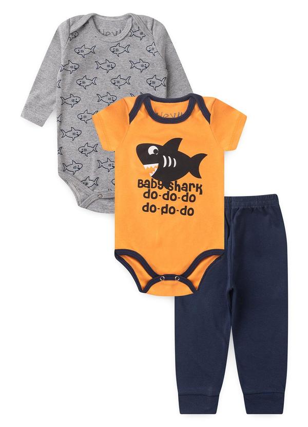 Atelie da Crianca - Kit Body Bebê 3 Peças Baby Shark Laranja