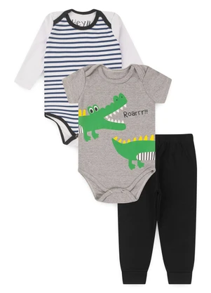 Atelie da Crianca Kit Body Bebê Peças Dino Roar Mescla