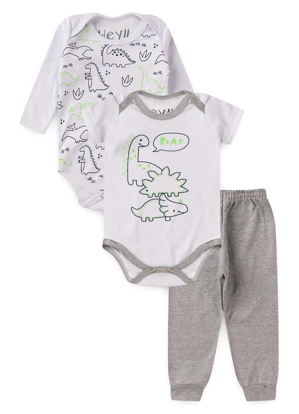 Atelie da Crianca - Kit Body Bebê 3 Peças Dinossauro Branco 1
