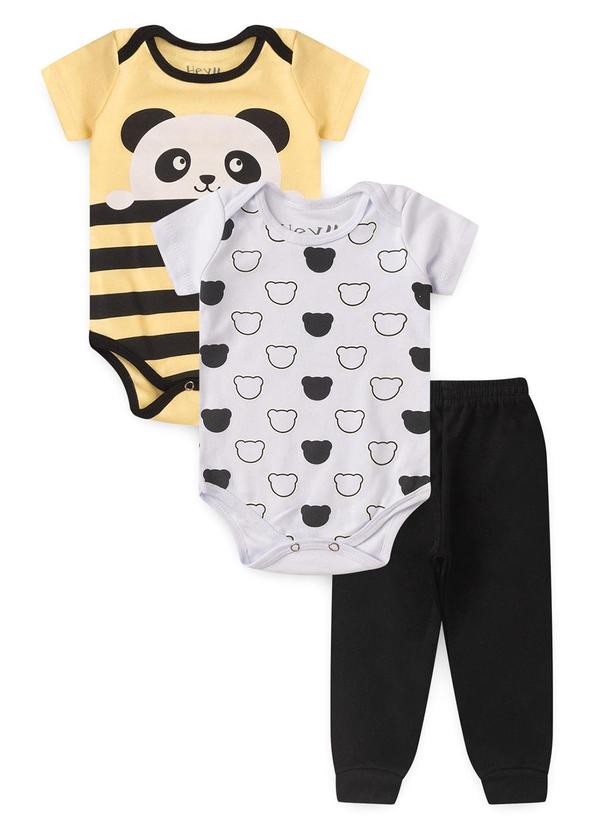 Atelie da Crianca - Kit Body Bebê 3 Peças Panda Amarelo
