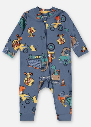 Up Baby - Macacão Suedine Bebê Menino Azul - UP BABY