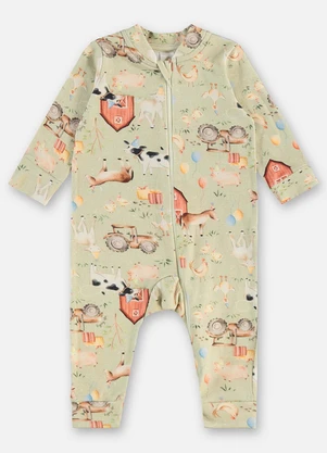 Up Baby - Macacão Suedine Bebê Menino Verde - UP BABY