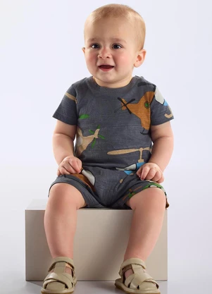 Up Baby - Macaquinho Bebê Menino Cinza - UP BABY