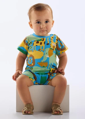 Up Baby - Macaquinho Estampado Bebê Menino Azul - UP BABY