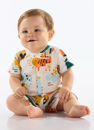 Up Baby - Macaquinho Estampado Bebê Menino Bege - UP BABY