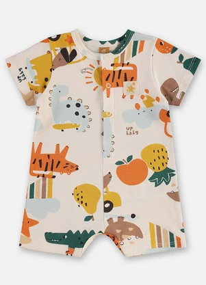 Up Baby - Macaquinho Estampado Bebê Menino Bege - UP BABY
