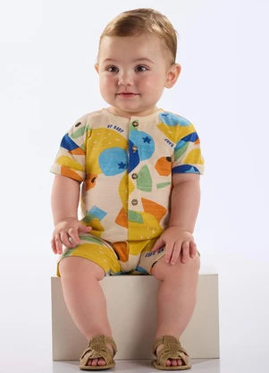 Up Baby - Macaquinho Frutas Bebê Menino Bege - UP BABY