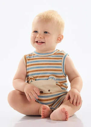 Up Baby - Macaquinho Listrado Bebê Menino Marrom - UP BABY