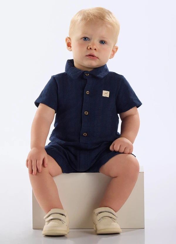 Up Baby - Macaquinho Malha Tricot Bebê Azul