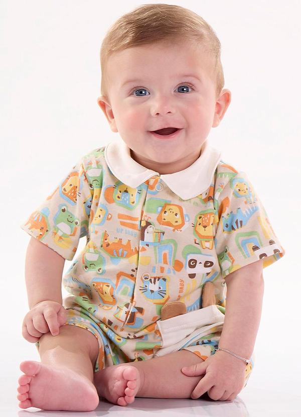 Up Baby - Macaquinho Unissex Bebê em Suedine Bege