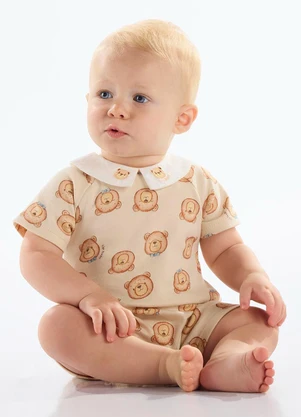 Up Baby - Macaquinho Ursinho Bebê Menino Bege - UP BABY