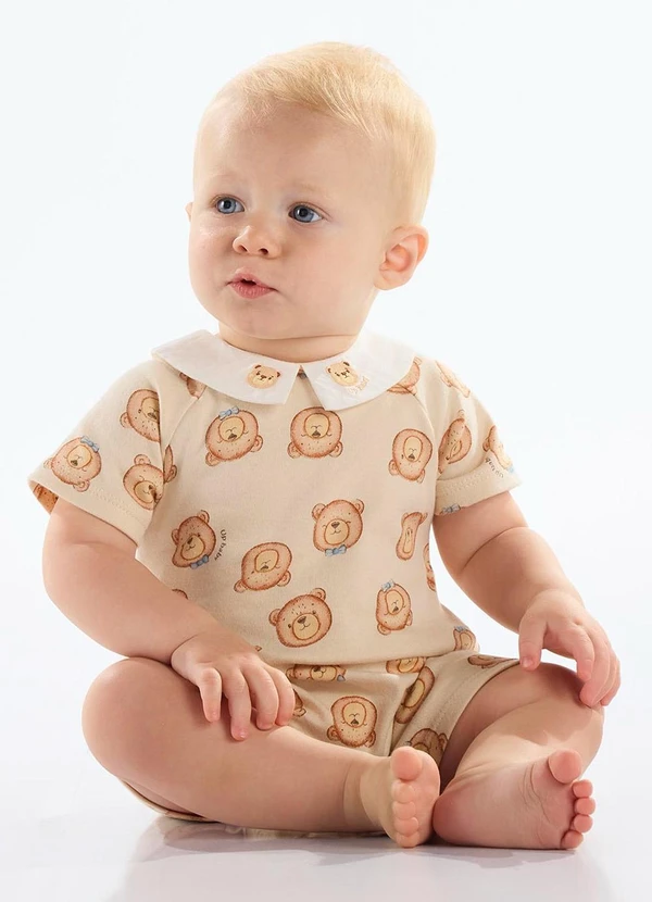 Up Baby - Macaquinho Ursinho Bebê Menino Bege
