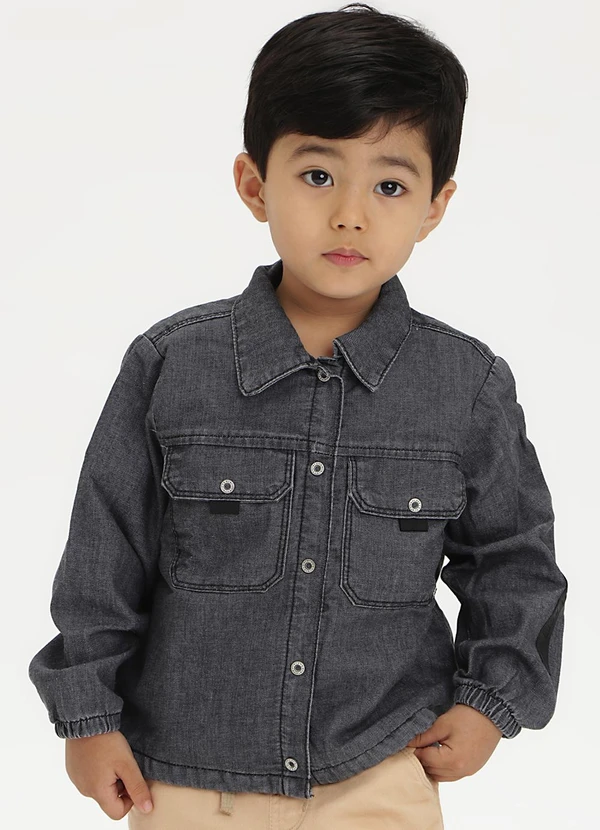 Sun Place - Camisão Jeans Bebê Masculino Preto