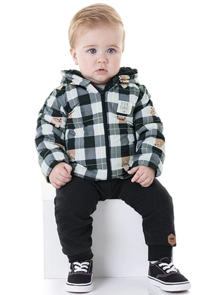 Marlan - Jaqueta Bebê Malha Térmica Ursinhos Xadrez Preto - MARLAN