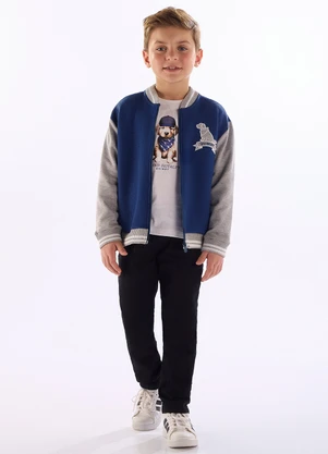 Quimby - Jaqueta Bomber em Matelassê Azul - QUIMBY