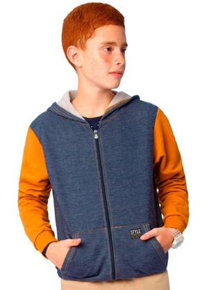 Ddk - Jaqueta com Capuz em Moletom Jeans Amarelo - DDK