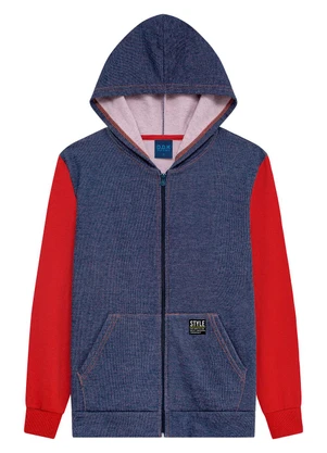 Ddk - Jaqueta com Capuz em Moletom Jeans Vermelho - DDK