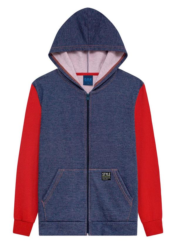 Ddk - Jaqueta com Capuz em Moletom Jeans Vermelho