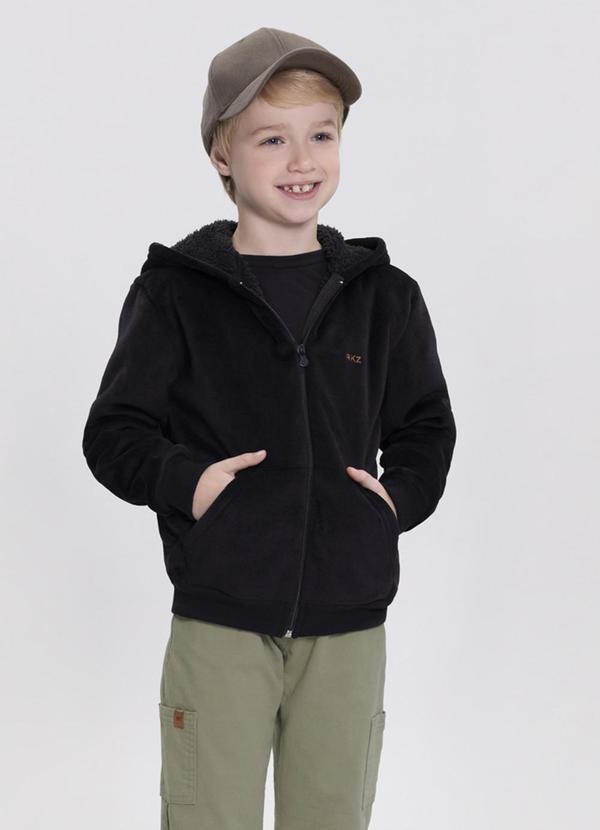 Alakazoo - Jaqueta com Zíper e Capuz em Veludo Preto