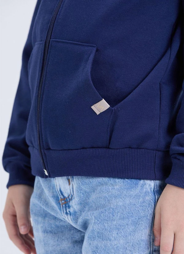 Vida Costeira - Jaqueta de Moletom Liso com Capuz Marinho 2