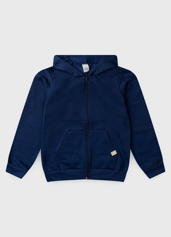 Vida Costeira - Jaqueta de Moletom Liso com Capuz Marinho 3