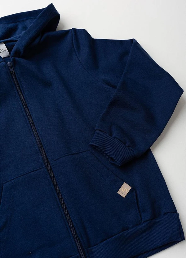 Vida Costeira - Jaqueta de Moletom Liso com Capuz Marinho 4