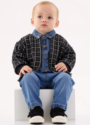 Up Baby - Jaqueta em Jacquard para Bebê Menino Preto - UP BABY