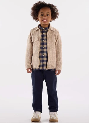 Up Baby - Jaqueta em Malha Jacquard Xadrez Marrom - UP BABY
