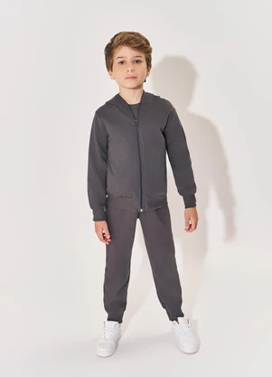 Abrange - Jaqueta Felpada com Capuz Infantil Menino Cinza - ABRANGE