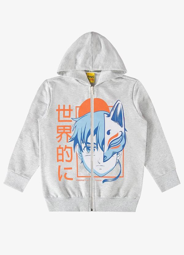 Rovi Kids - Jaqueta Infantil com Capuz em Moletom Cinza