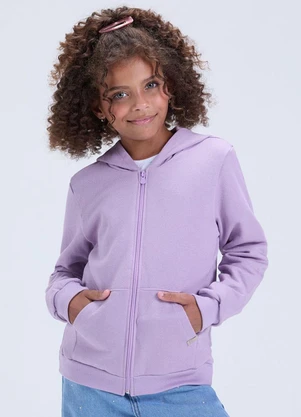 Vida Costeira - Jaqueta Infantil de Moletom Liso com Capuz Lilás - VIDA COSTEIRA