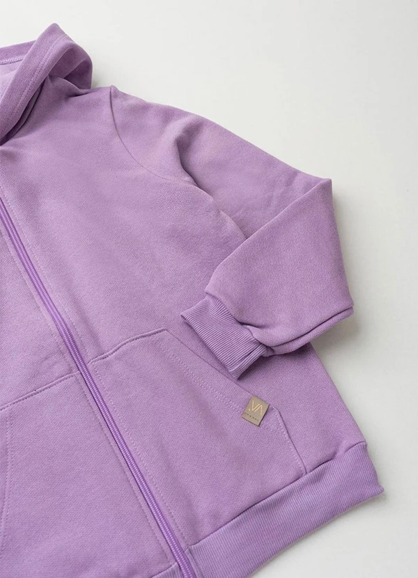 Vida Costeira - Jaqueta Infantil de Moletom Liso com Capuz Lilás 4