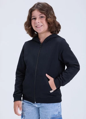 Vida Costeira - Jaqueta Infantil de Moletom Liso com Capuz Preto - VIDA COSTEIRA