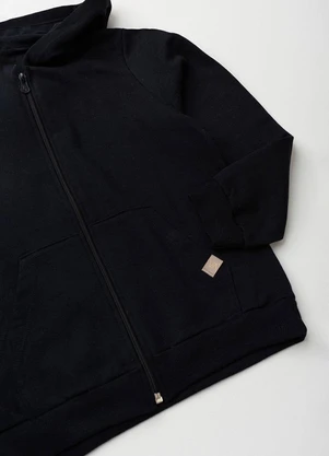 Vida Costeira - Jaqueta Infantil de Moletom Liso com Capuz Preto - VIDA COSTEIRA