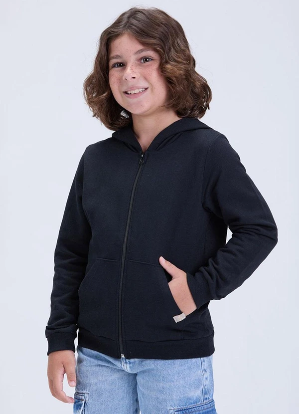 Vida Costeira - Jaqueta Infantil de Moletom Liso com Capuz Preto 1