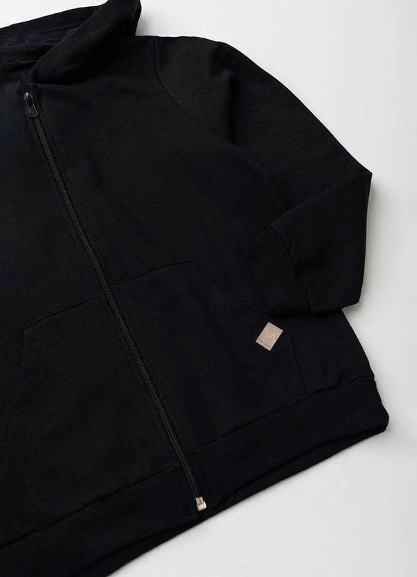 Vida Costeira - Jaqueta Infantil de Moletom Liso com Capuz Preto 2