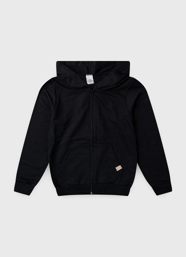 Vida Costeira - Jaqueta Infantil de Moletom Liso com Capuz Preto 3