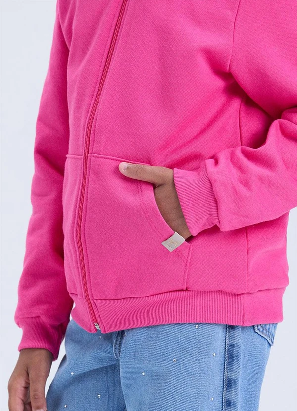 Vida Costeira - Jaqueta Infantil de Moletom Liso com Capuz Rosa 2