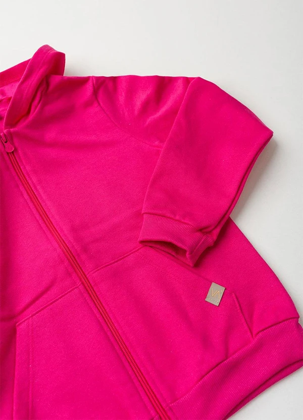 Vida Costeira - Jaqueta Infantil de Moletom Liso com Capuz Rosa 4