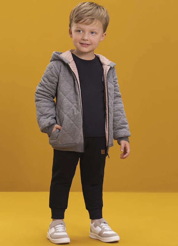 Ioluig - Jaqueta Infantil em Fleece Matelassê Cinza 2