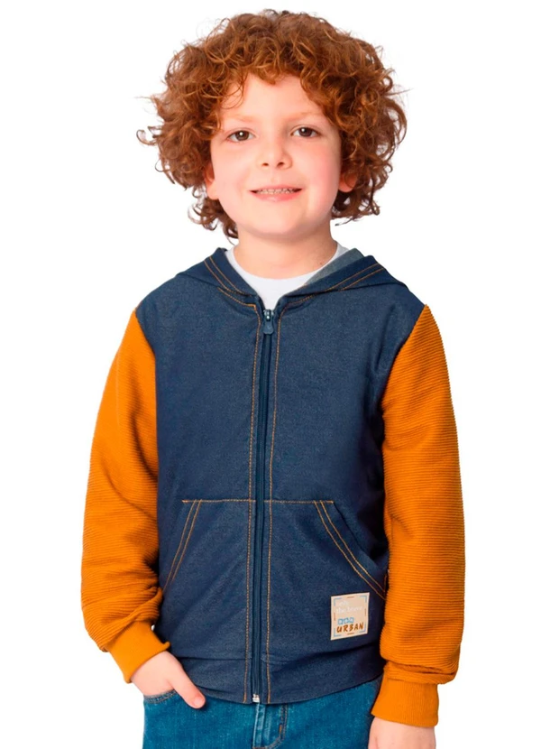 Ddk - Jaqueta Infantil em Jeans com Capuz Amarelo