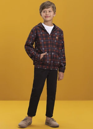 Ioluig - Jaqueta Infantil em Molecotton Xadrez Marrom - IOLUIG