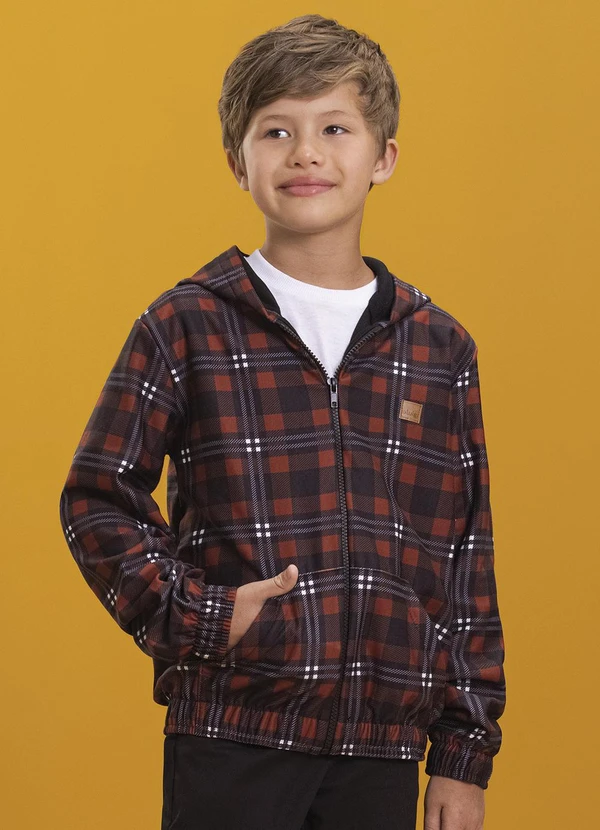 Ioluig - Jaqueta Infantil em Molecotton Xadrez Marrom