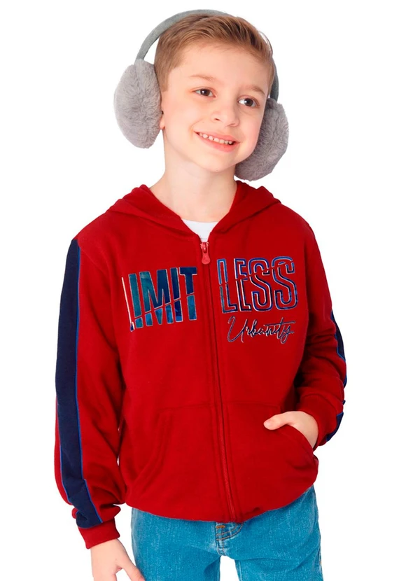 Ddk - Jaqueta Infantil em Moletom com Capuz Vermelho