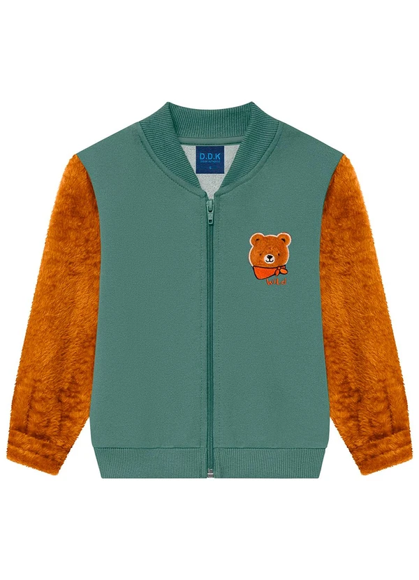 Jaqueta Infantil em Moletom com Pelo Verde DDK