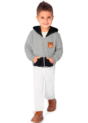 Ddk - Jaqueta Infantil em Moletom e Capuz Cinza - DDK