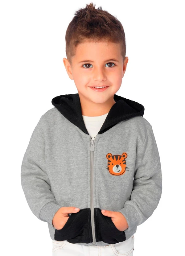 Ddk - Jaqueta Infantil em Moletom e Capuz Cinza
